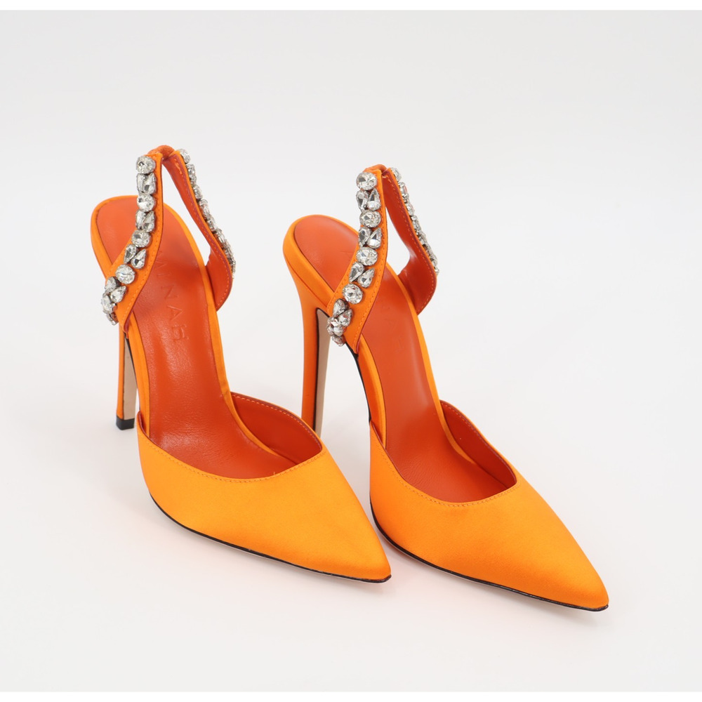 Aminah Abdul Jillil Soleil Women Slingback Rhinestone Stillet Orange Satin Sz 6M